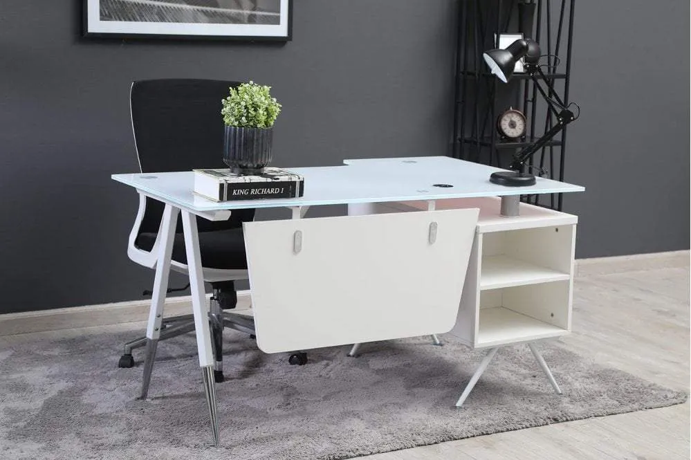 1.6 Metre Glass Top Office Desk-White