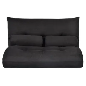 Adjustable Folding Futon Black Lazy Sofa for Video Gaming with Two Pillows