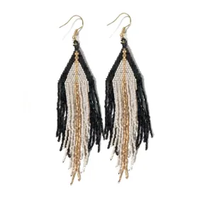 Black Ivory Gold Luxe Stripe Fringe Earrings