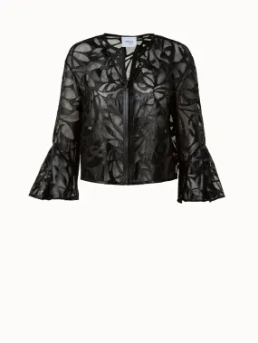 Boxy Jacket in Vegan Leather Leaves Cutouts on Techno Mesh