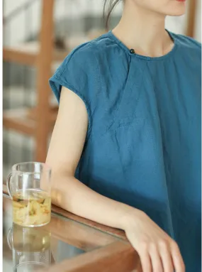 Cap Sleeve Cheongsam Top (Blue)