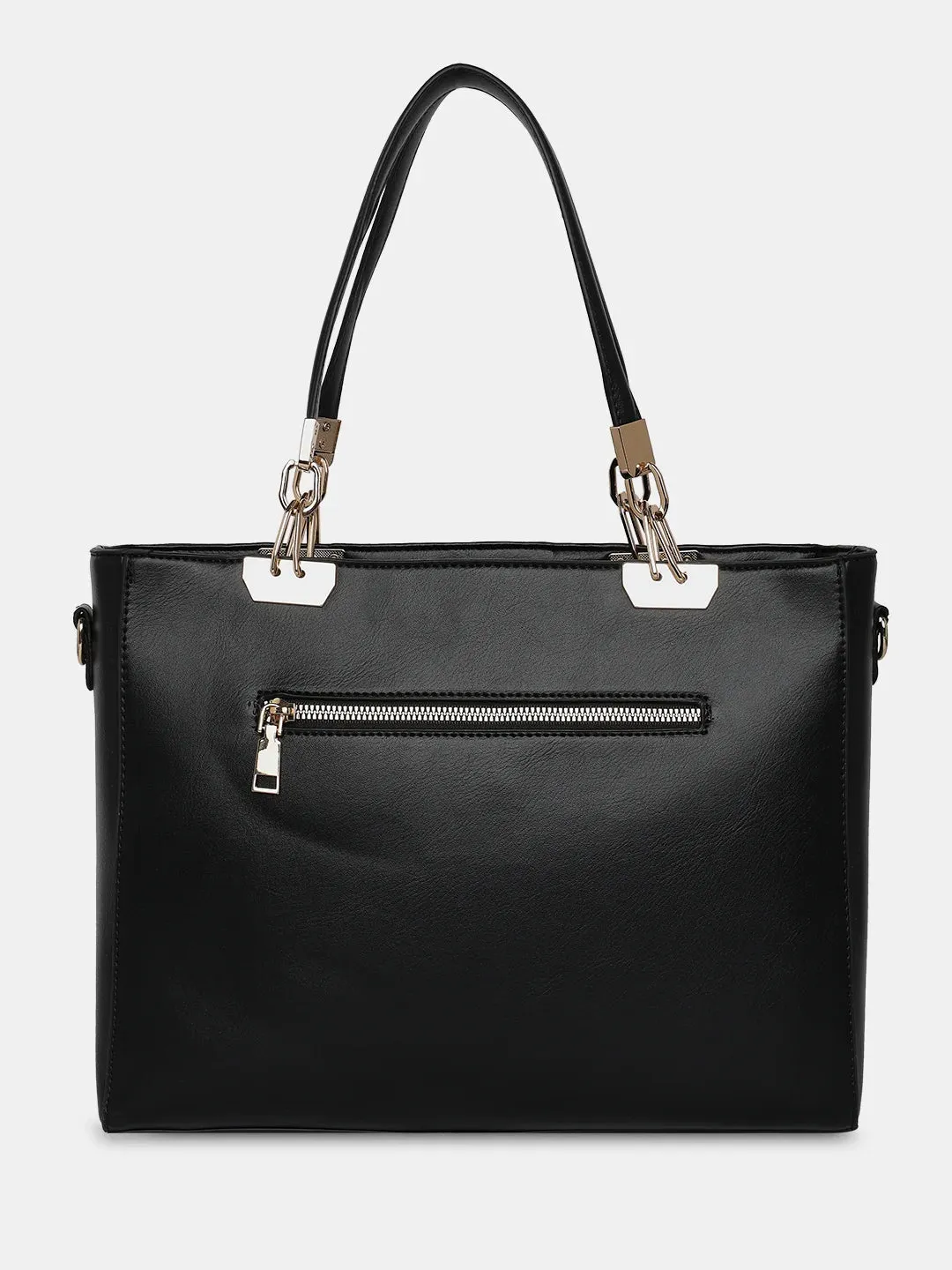 Caprese Ariana Tote Medium Self Design Women'S Office Handbag Black