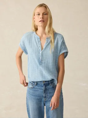 Dream Cotton Gauze Desmond Top - Light Indigo Wash