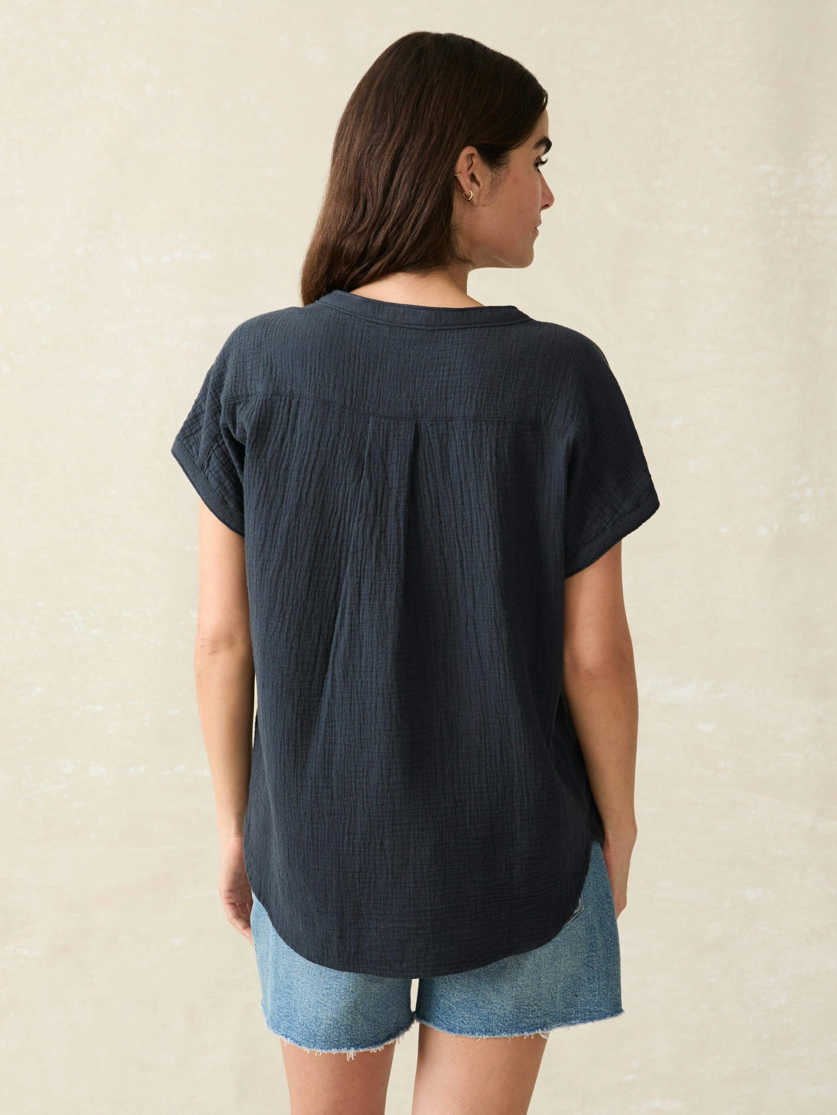 Dream Cotton Gauze Desmond Top - Navy