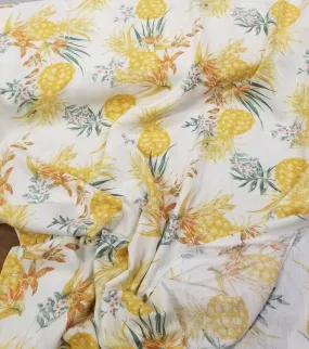 End of Bolt: 3 yards of Designer Deadstock Resortwear Pineapple Crosshatch Cream Soft Rayon Linen Woven-Remnant