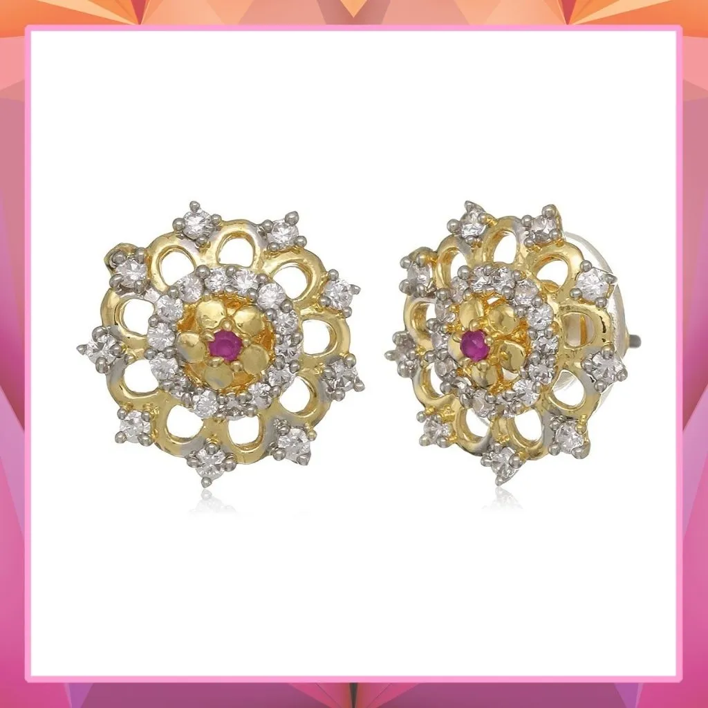 Estele Gold Plated American Diamond Flower Bunch Stud Earrings for women