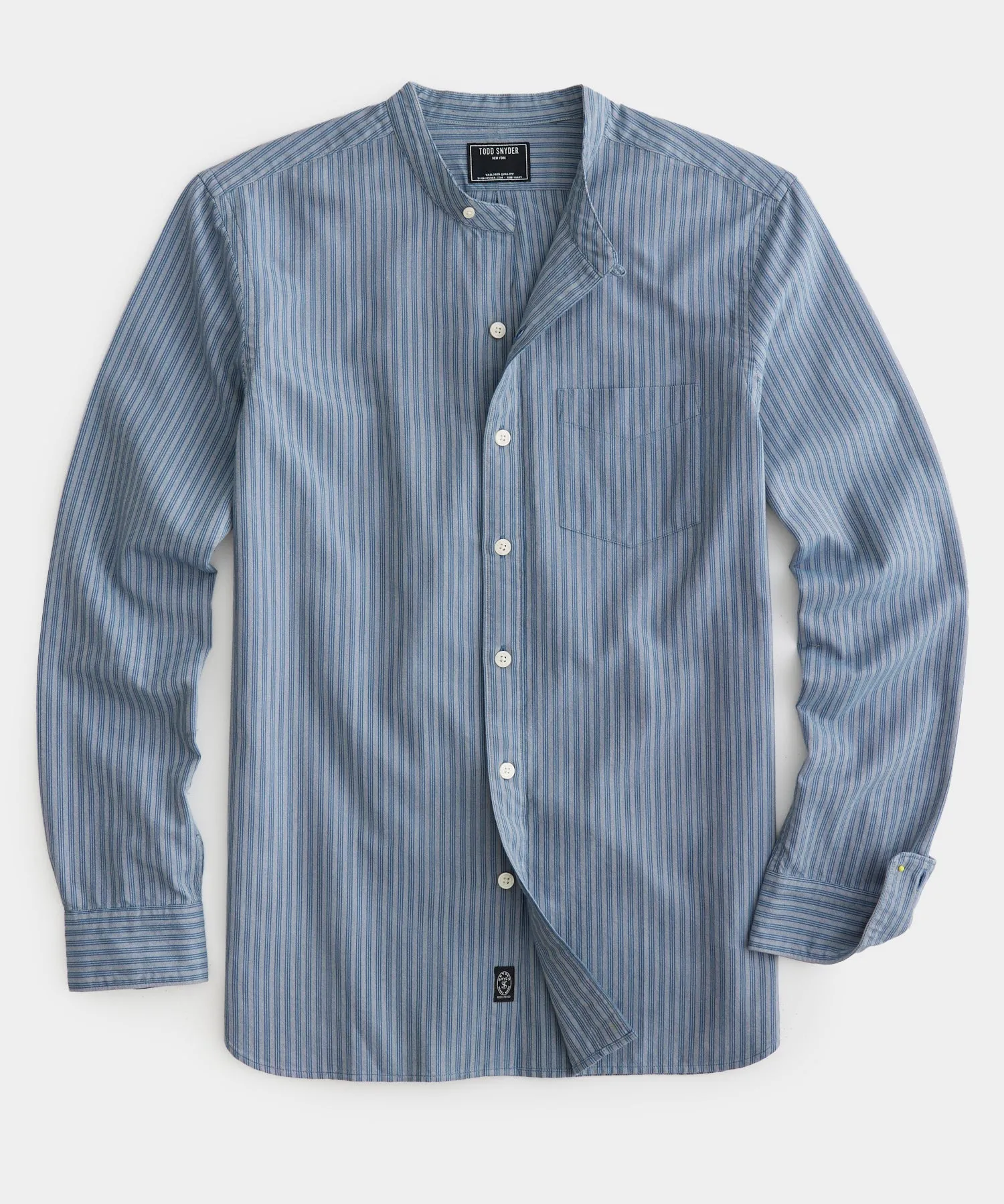 Indigo Striped Band Collar Shirt