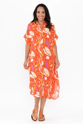 Khanita Orange Sea Midi Dress