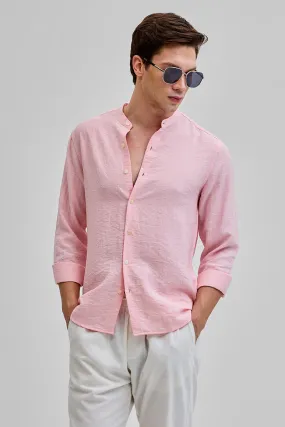 Light Pink Mandarin Linen Blend Shirt