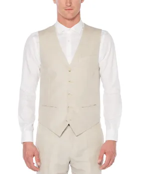 Linen Cotton Herringbone Suit Vest - Beige