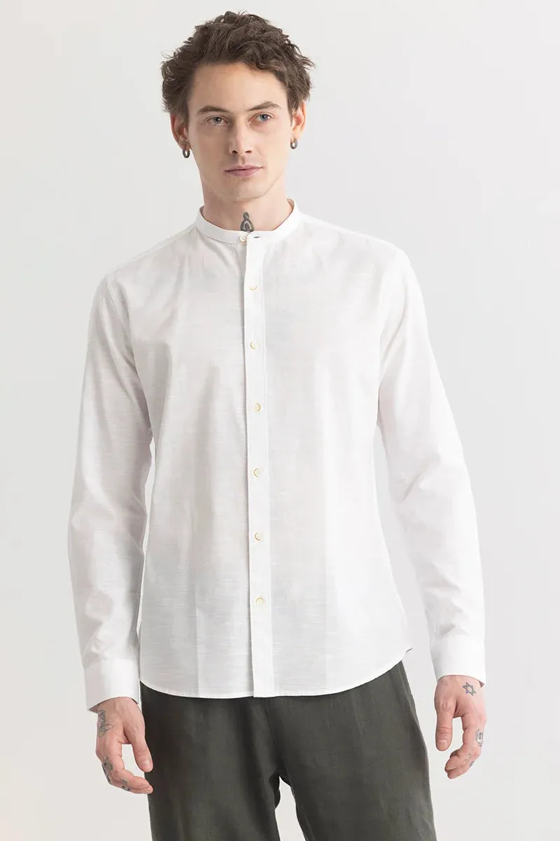 Mandarique White Linen Blend Shirt