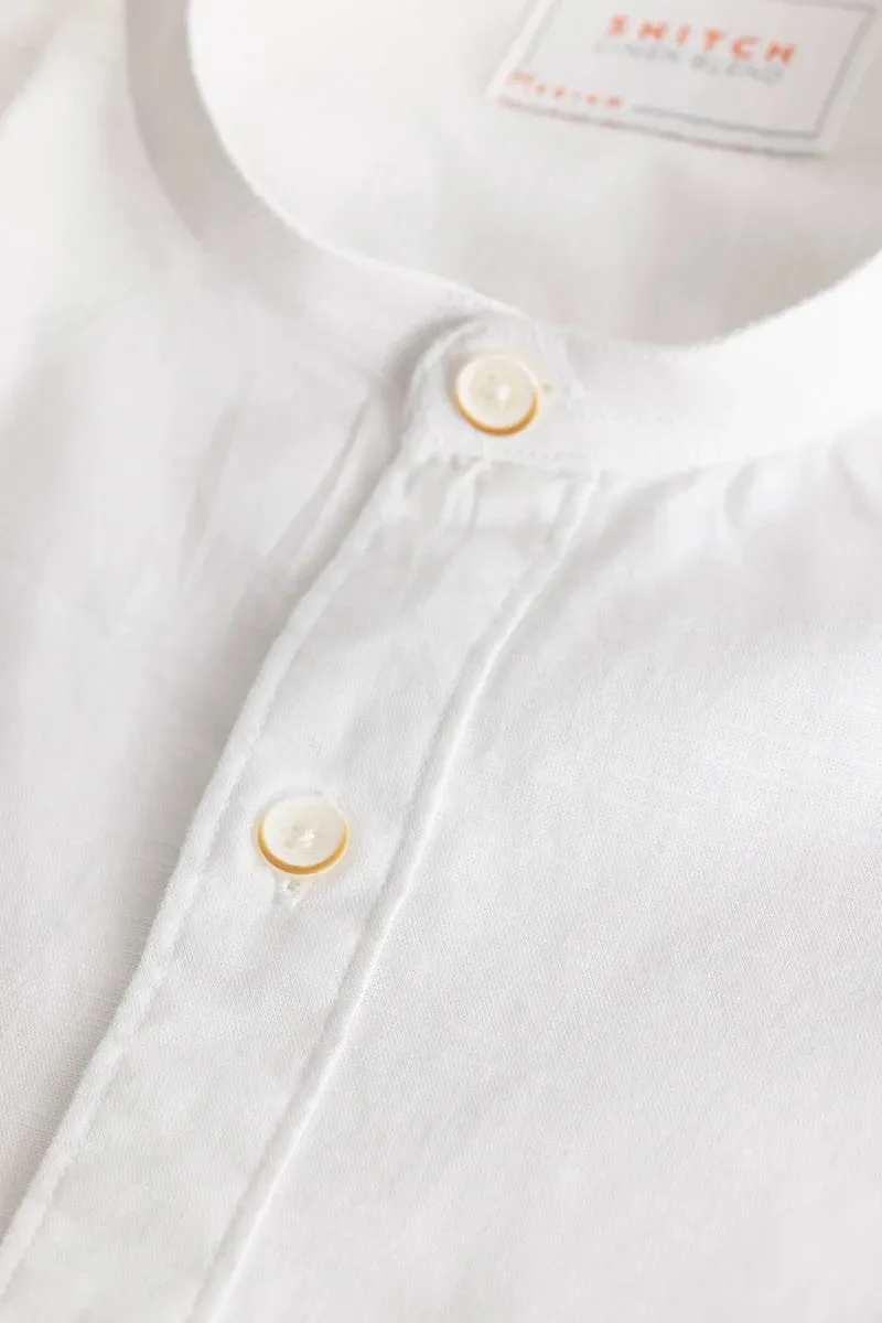 Mandarique White Linen Blend Shirt