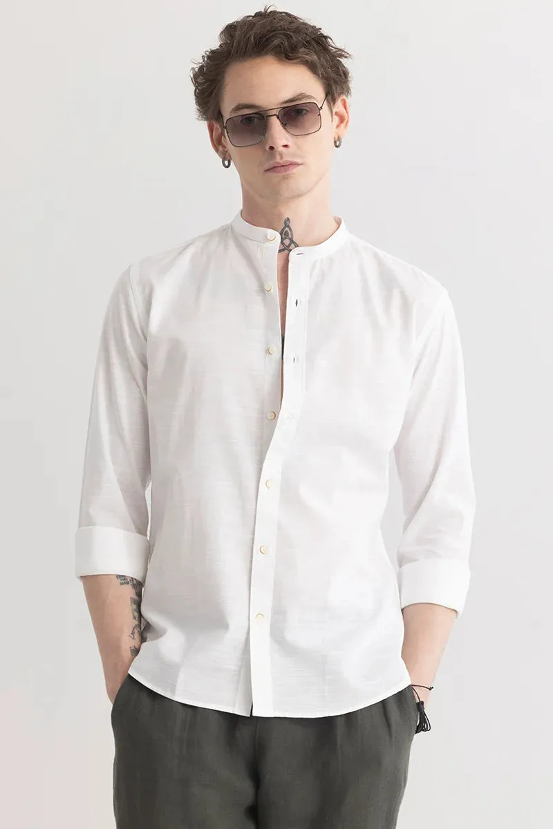 Mandarique White Linen Blend Shirt