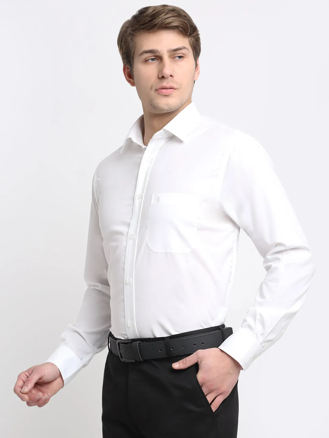 Men's White Formal Plain Full Sleeve Shirt