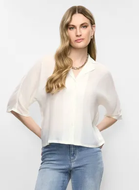 Notch Collar Elbow Sleeve Blouse