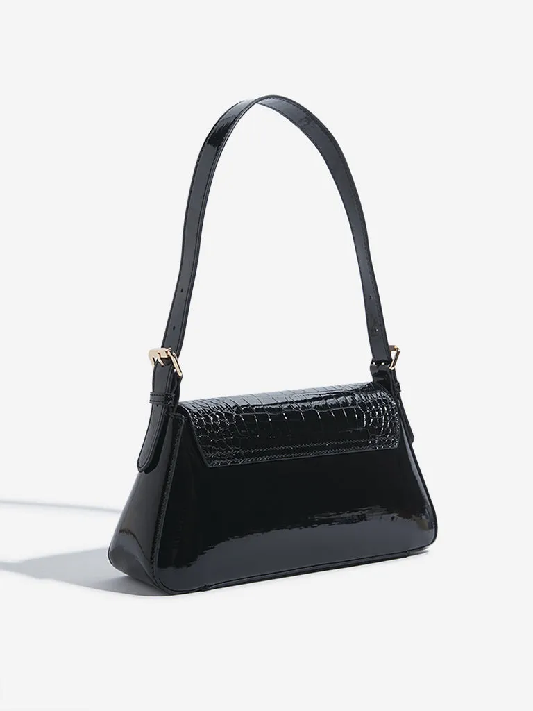 Nuon Black Self-Textured Baguette Bag