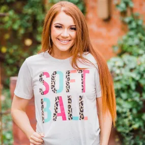 SOFTBALL LEOPARD SPLIT LETTER GRAPHIC SPIRIT TEE