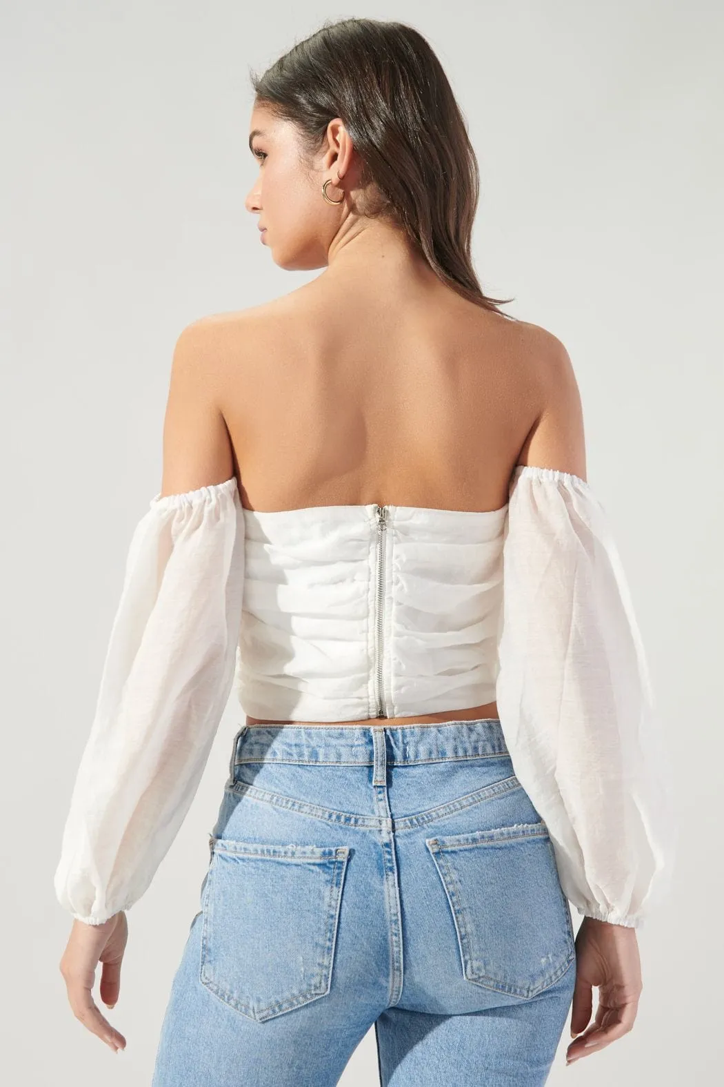 The Proposal Ruched Off the Shoulder Balloon Sleeve Top