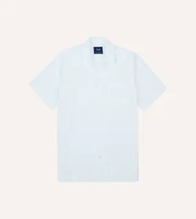 White Cotton-Linen Seersucker Camp Collar Short Sleeve Shirt